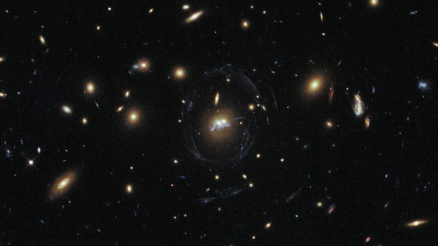 Published Hubblecast 76 still of galaxy cluster SDSS J1531+3414, seen in the direction of CORONA BOREALIS. Native HD, 1920 by 1080 pixels. A small telescope field within that constellation, not a view of the entire constellation.